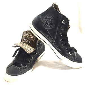 CONVERSE HIGH TOPS-BLACK DISTRESSED LEATHER WOMENS